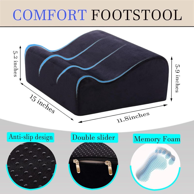 COMFelicify Foot Rest for Under Desk at Work, Ergonomic Under Desk Footrest with Washable Cover, Memory Foam Foot Stool for Office Chair & Gaming Chair, Back & Hip Pain Relief, Black - Image 5